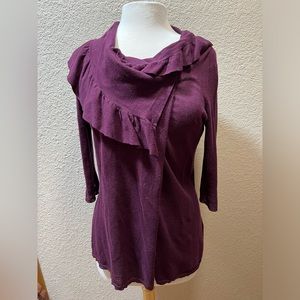 Moth Burgandy/Maroon cross and snap cardigan. Size L.